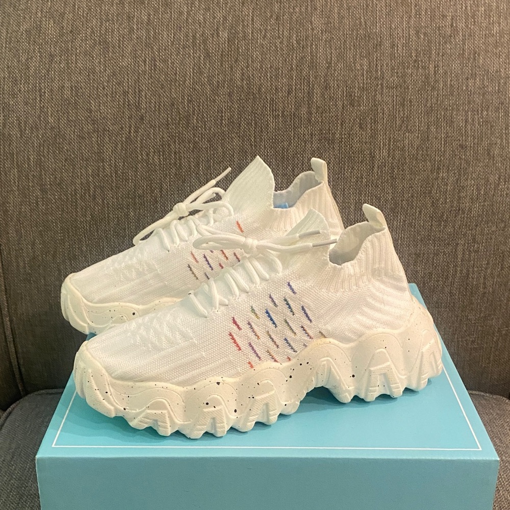 Hbeylia Women's Platform Chunky Sneakers with Colorful Accents